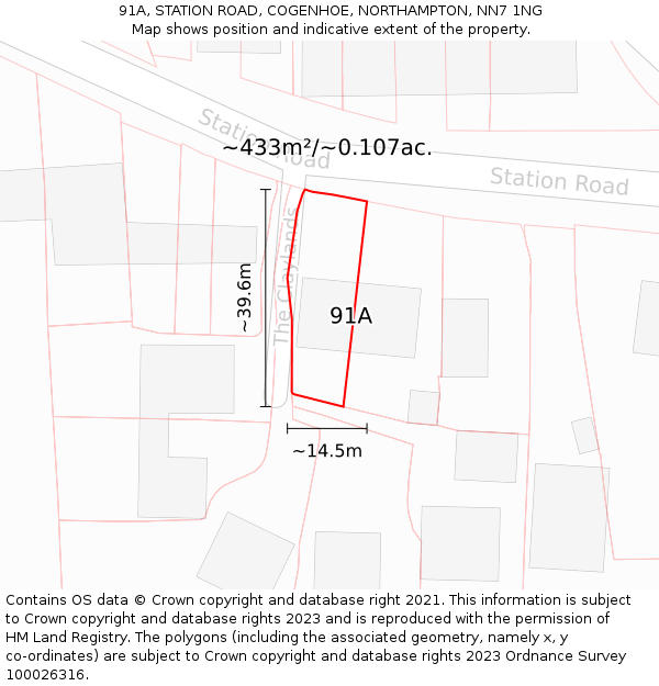 91A, STATION ROAD, COGENHOE, NORTHAMPTON, NN7 1NG: Plot and title map