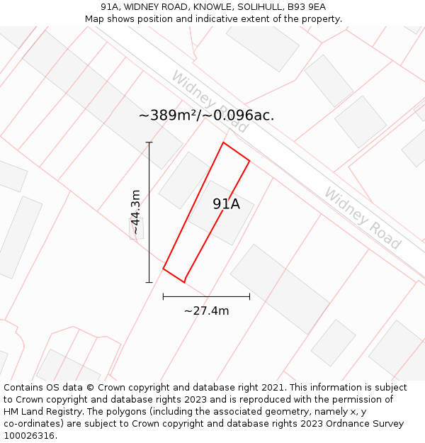 91A, WIDNEY ROAD, KNOWLE, SOLIHULL, B93 9EA: Plot and title map