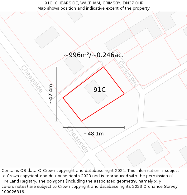 91C, CHEAPSIDE, WALTHAM, GRIMSBY, DN37 0HP: Plot and title map