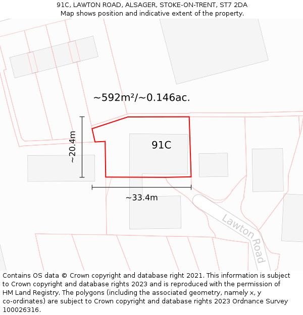 91C, LAWTON ROAD, ALSAGER, STOKE-ON-TRENT, ST7 2DA: Plot and title map
