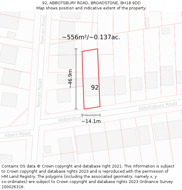 92, ABBOTSBURY ROAD, BROADSTONE, BH18 9DD: Plot and title map