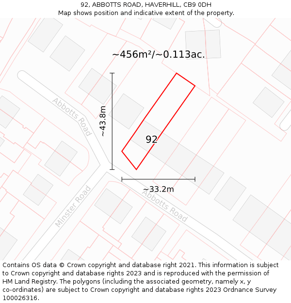 92, ABBOTTS ROAD, HAVERHILL, CB9 0DH: Plot and title map