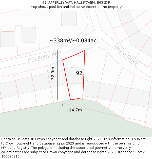 92, APPERLEY WAY, HALESOWEN, B63 2XP: Plot and title map