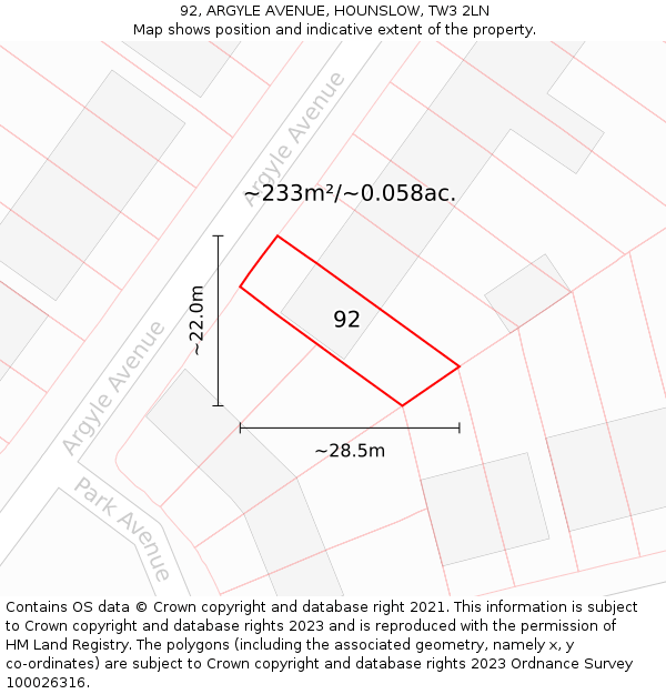 92, ARGYLE AVENUE, HOUNSLOW, TW3 2LN: Plot and title map