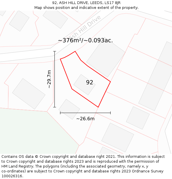 92, ASH HILL DRIVE, LEEDS, LS17 8JR: Plot and title map