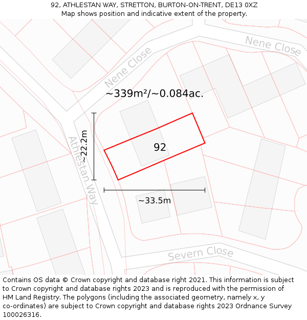 92, ATHLESTAN WAY, STRETTON, BURTON-ON-TRENT, DE13 0XZ: Plot and title map