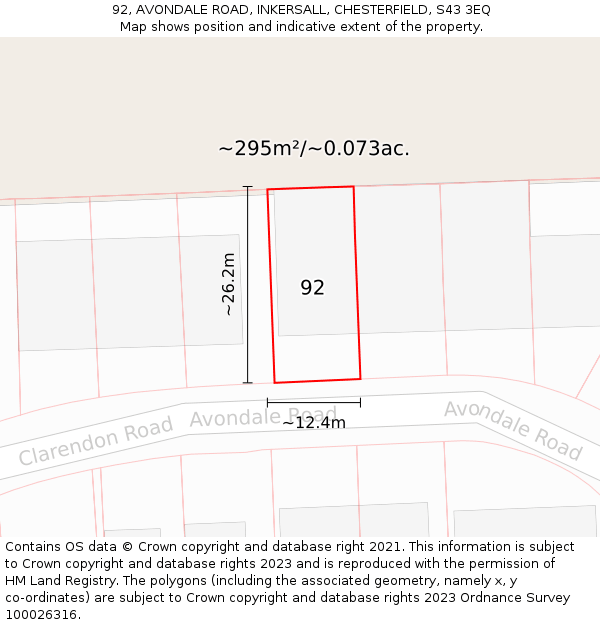92, AVONDALE ROAD, INKERSALL, CHESTERFIELD, S43 3EQ: Plot and title map