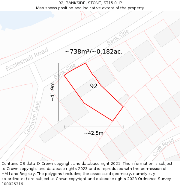 92, BANKSIDE, STONE, ST15 0HP: Plot and title map