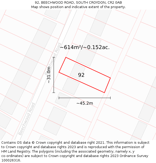 92, BEECHWOOD ROAD, SOUTH CROYDON, CR2 0AB: Plot and title map