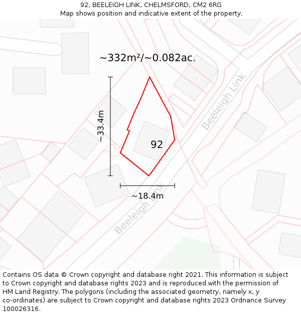 92, BEELEIGH LINK, CHELMSFORD, CM2 6RG: Plot and title map