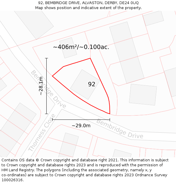 92, BEMBRIDGE DRIVE, ALVASTON, DERBY, DE24 0UQ: Plot and title map