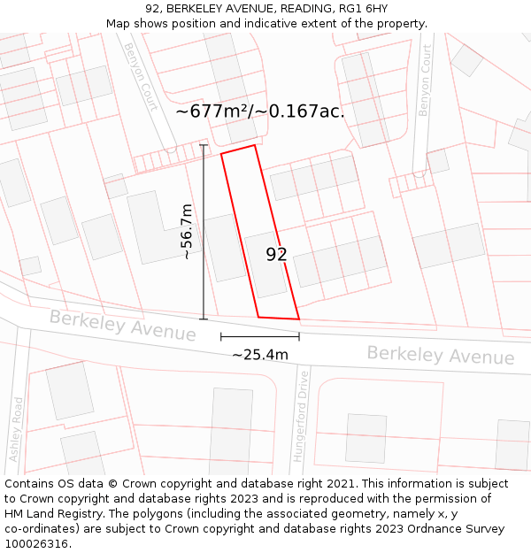 92, BERKELEY AVENUE, READING, RG1 6HY: Plot and title map
