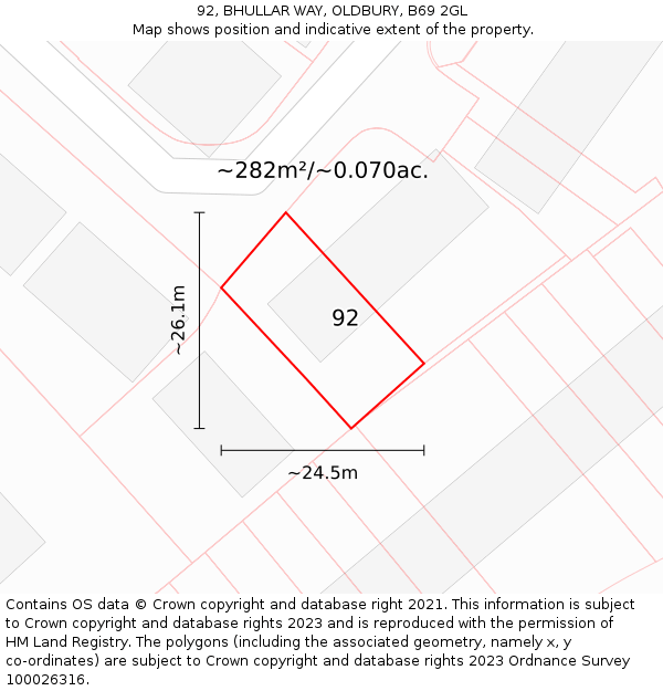 92, BHULLAR WAY, OLDBURY, B69 2GL: Plot and title map