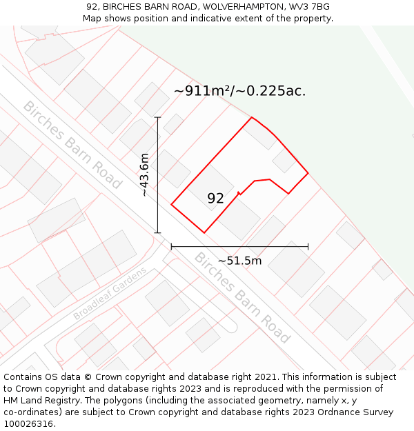 92, BIRCHES BARN ROAD, WOLVERHAMPTON, WV3 7BG: Plot and title map