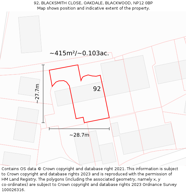 92, BLACKSMITH CLOSE, OAKDALE, BLACKWOOD, NP12 0BP: Plot and title map