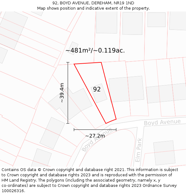 92, BOYD AVENUE, DEREHAM, NR19 1ND: Plot and title map