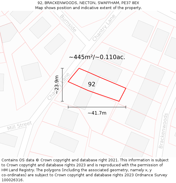 92, BRACKENWOODS, NECTON, SWAFFHAM, PE37 8EX: Plot and title map
