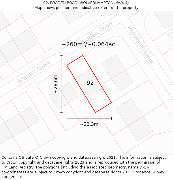 92, BRADEN ROAD, WOLVERHAMPTON, WV4 4JL: Plot and title map