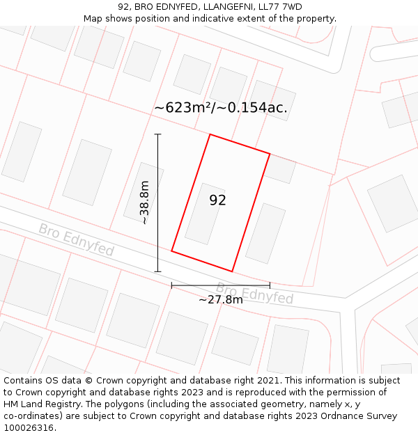 92, BRO EDNYFED, LLANGEFNI, LL77 7WD: Plot and title map