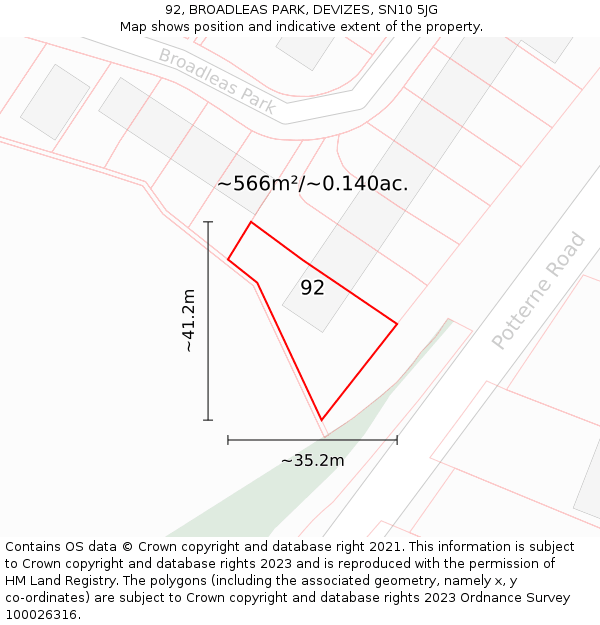 92, BROADLEAS PARK, DEVIZES, SN10 5JG: Plot and title map