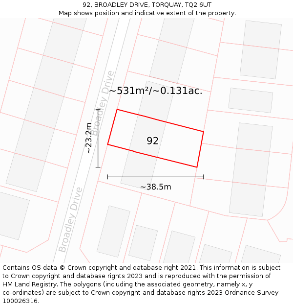 92, BROADLEY DRIVE, TORQUAY, TQ2 6UT: Plot and title map