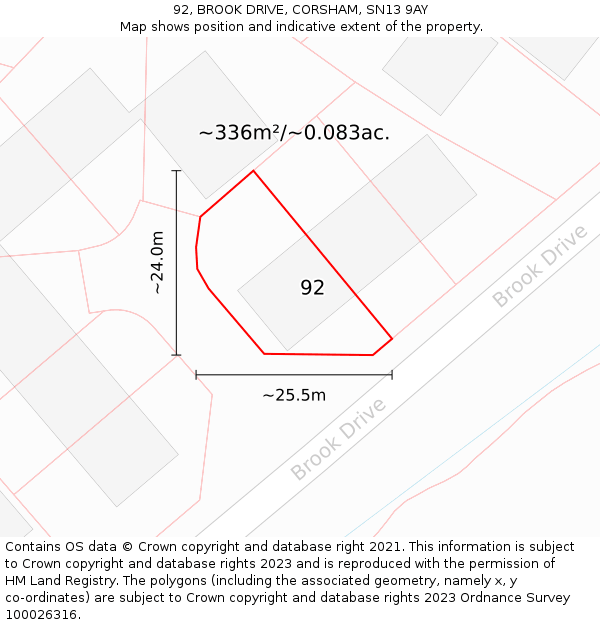 92, BROOK DRIVE, CORSHAM, SN13 9AY: Plot and title map