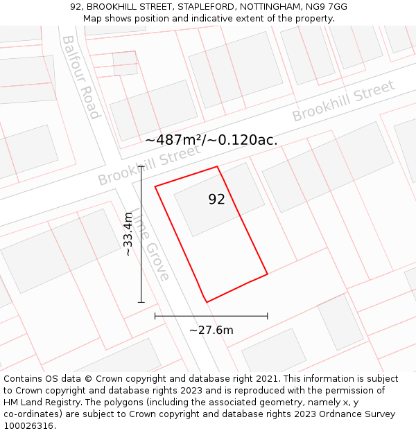 92, BROOKHILL STREET, STAPLEFORD, NOTTINGHAM, NG9 7GG: Plot and title map