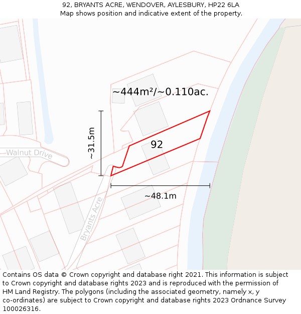 92, BRYANTS ACRE, WENDOVER, AYLESBURY, HP22 6LA: Plot and title map