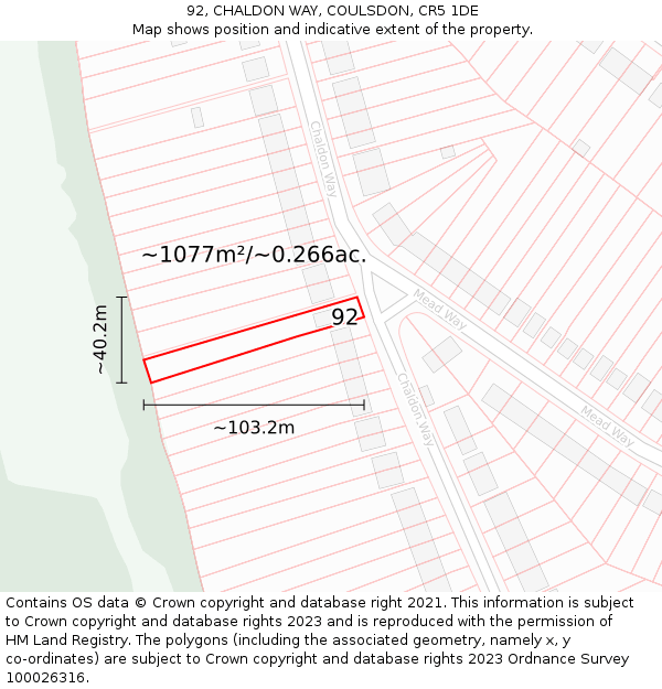 92, CHALDON WAY, COULSDON, CR5 1DE: Plot and title map
