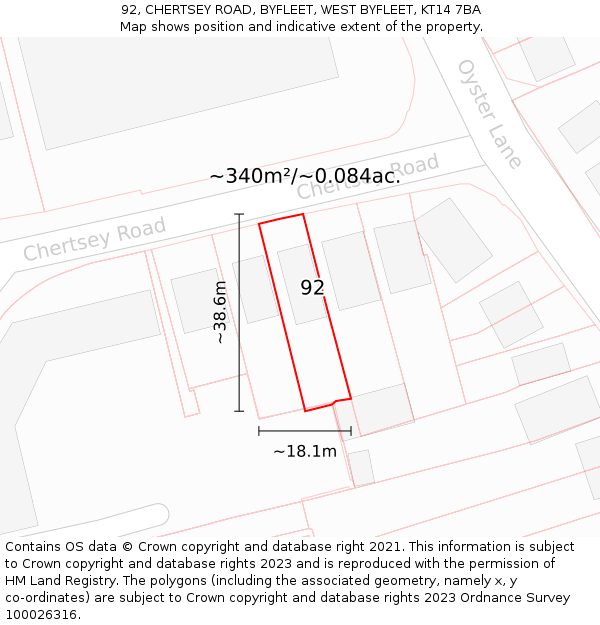92, CHERTSEY ROAD, BYFLEET, WEST BYFLEET, KT14 7BA: Plot and title map