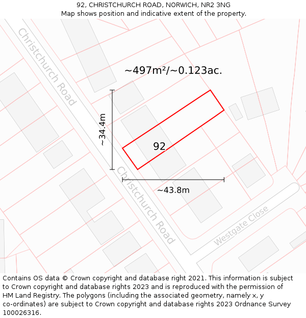 92, CHRISTCHURCH ROAD, NORWICH, NR2 3NG: Plot and title map