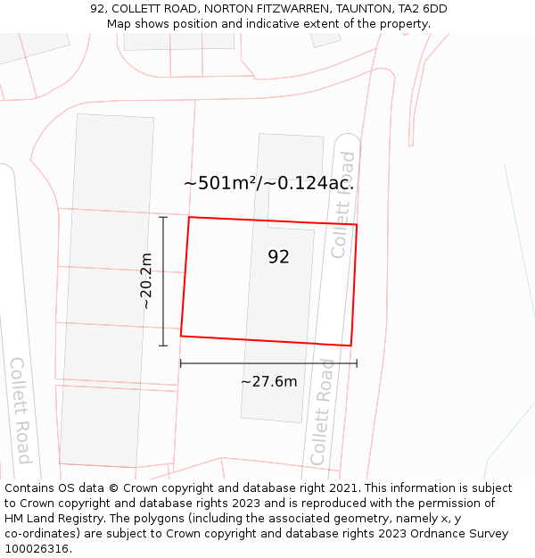92, COLLETT ROAD, NORTON FITZWARREN, TAUNTON, TA2 6DD: Plot and title map