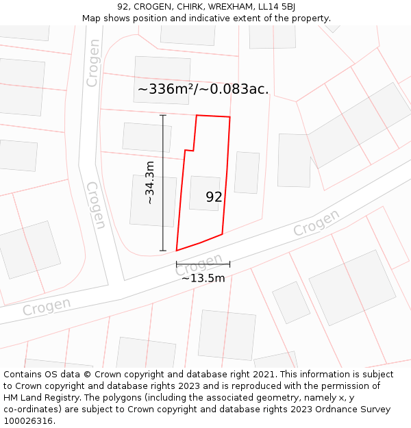 92, CROGEN, CHIRK, WREXHAM, LL14 5BJ: Plot and title map