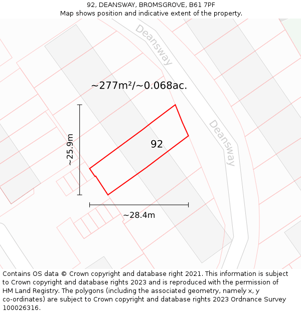 92, DEANSWAY, BROMSGROVE, B61 7PF: Plot and title map