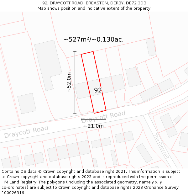 92, DRAYCOTT ROAD, BREASTON, DERBY, DE72 3DB: Plot and title map