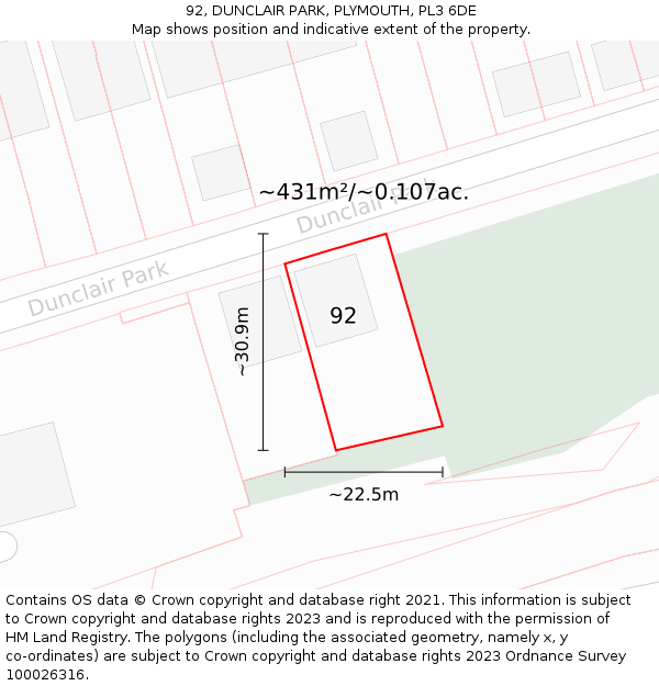 92, DUNCLAIR PARK, PLYMOUTH, PL3 6DE: Plot and title map