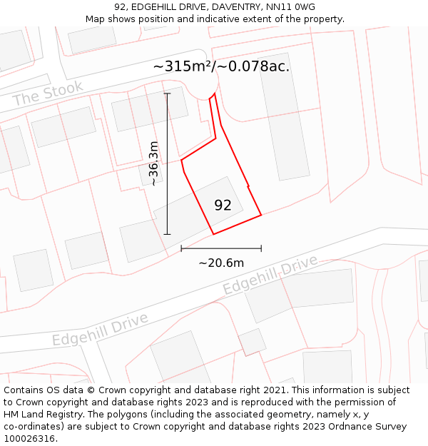 92, EDGEHILL DRIVE, DAVENTRY, NN11 0WG: Plot and title map
