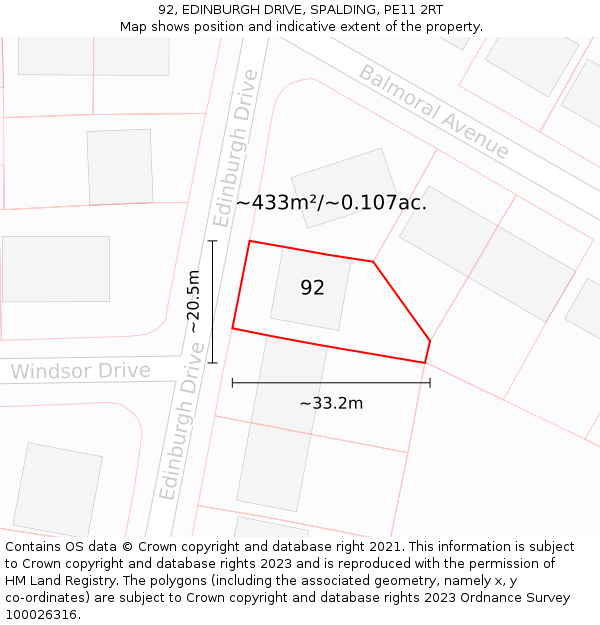 92, EDINBURGH DRIVE, SPALDING, PE11 2RT: Plot and title map