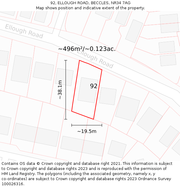 92, ELLOUGH ROAD, BECCLES, NR34 7AG: Plot and title map