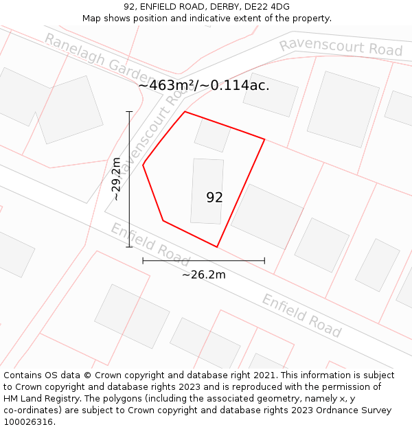 92, ENFIELD ROAD, DERBY, DE22 4DG: Plot and title map
