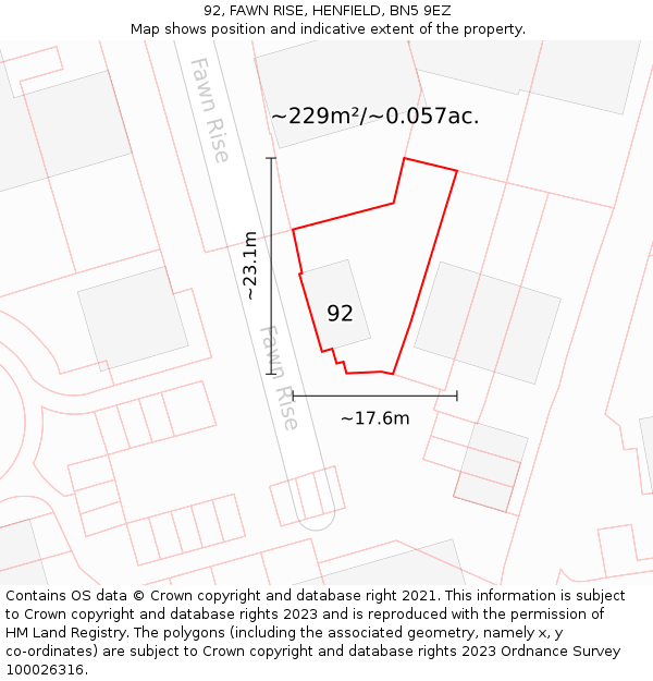 92, FAWN RISE, HENFIELD, BN5 9EZ: Plot and title map