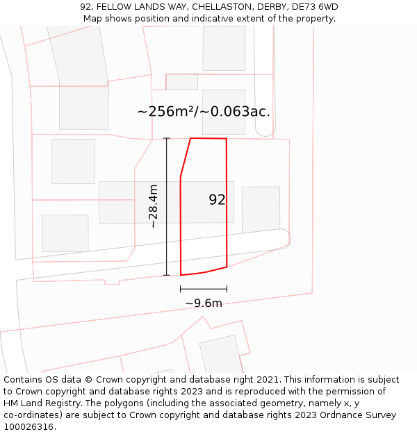 92, FELLOW LANDS WAY, CHELLASTON, DERBY, DE73 6WD: Plot and title map