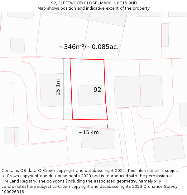 92, FLEETWOOD CLOSE, MARCH, PE15 9NB: Plot and title map