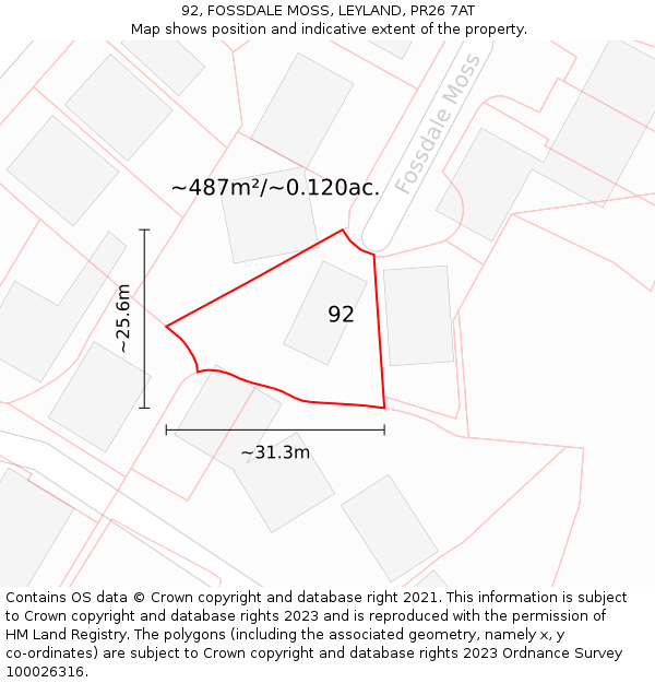 92, FOSSDALE MOSS, LEYLAND, PR26 7AT: Plot and title map