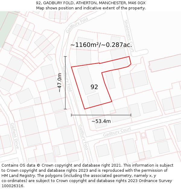 92, GADBURY FOLD, ATHERTON, MANCHESTER, M46 0GX: Plot and title map