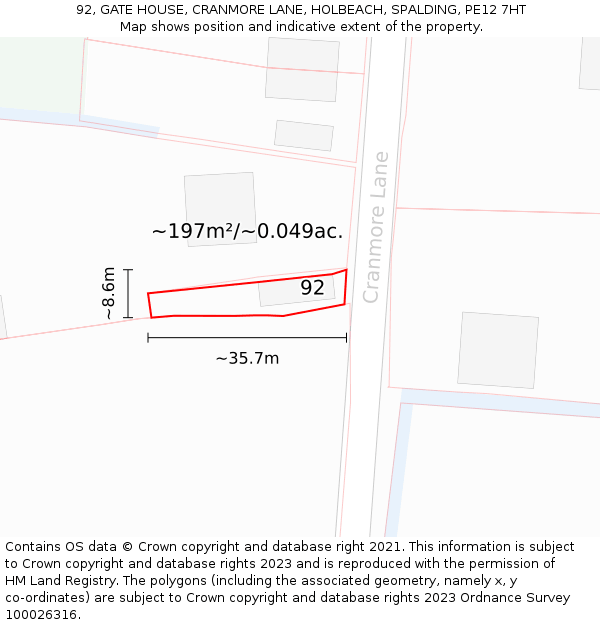 92, GATE HOUSE, CRANMORE LANE, HOLBEACH, SPALDING, PE12 7HT: Plot and title map