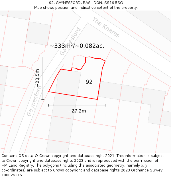 92, GAYNESFORD, BASILDON, SS16 5SG: Plot and title map