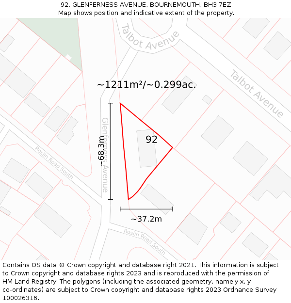 92, GLENFERNESS AVENUE, BOURNEMOUTH, BH3 7EZ: Plot and title map