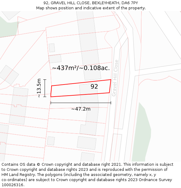 92, GRAVEL HILL CLOSE, BEXLEYHEATH, DA6 7PY: Plot and title map
