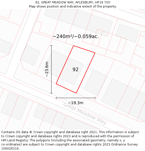 92, GREAT MEADOW WAY, AYLESBURY, HP19 7GY: Plot and title map